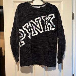Victoria's Secret PINK Black Marled Logo Tee with Pastel Accents